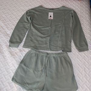 Two piece lounge set. Long sleeve shirt & shorts.